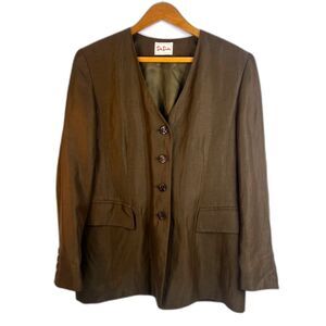 Betty Barclay Collarless Vneck Single Breasted Flax Blend Blazer Jacket Sz M/L**